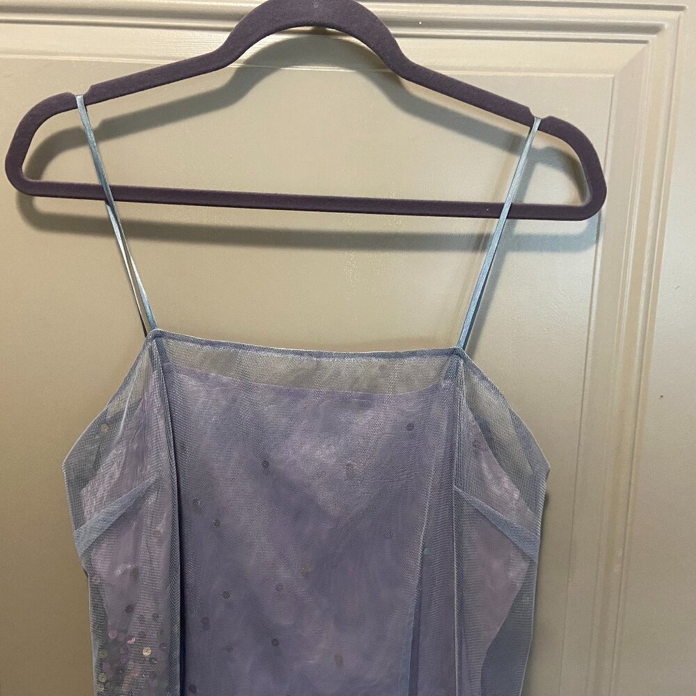 Express Midi Tooled LilacBlue Slip Dress SZ 13/14 Zip Back Sequin Fairy Core